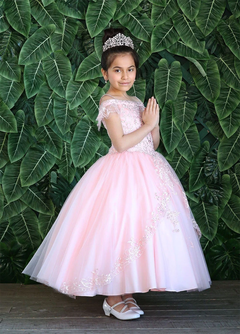 Calla Collection Flower Girl Dresses Girls Long Off Shoulder Tulle Dress By Calla KY216 22 Calla Collection Flower Girl Dresses Girls Long Off Shoulder Tulle Dress By Calla KY216