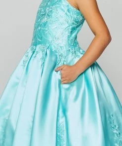 Kids Girls Embroidered Satin Ball Gown By Cinderella Couture 8009