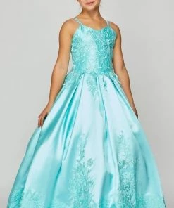 Kids Girls Embroidered Satin Ball Gown By Cinderella Couture 8009