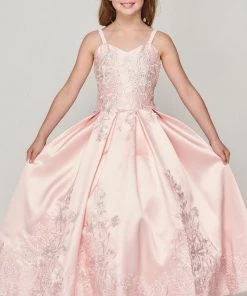 Kids Girls Embroidered Satin Ball Gown By Cinderella Couture 8009