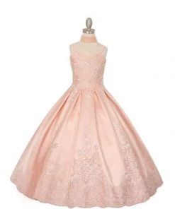 Kids Girls Embroidered Satin Ball Gown By Cinderella Couture 8009