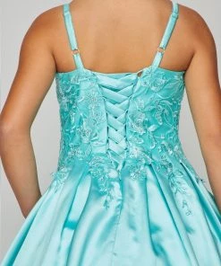 Kids Girls Embroidered Satin Ball Gown By Cinderella Couture 8009