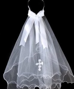 Calla Collection Girls First Communion Tiara Veil With Embroidered Cross