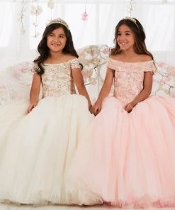 Tiffany Princess By House Of Wu Girls Long Off Shoulder Lace Dress By Tiffany Princess 13565