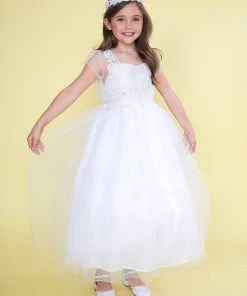 Calla Collection Girls Full Length Lace Bodice Dress With Bolero Jacket