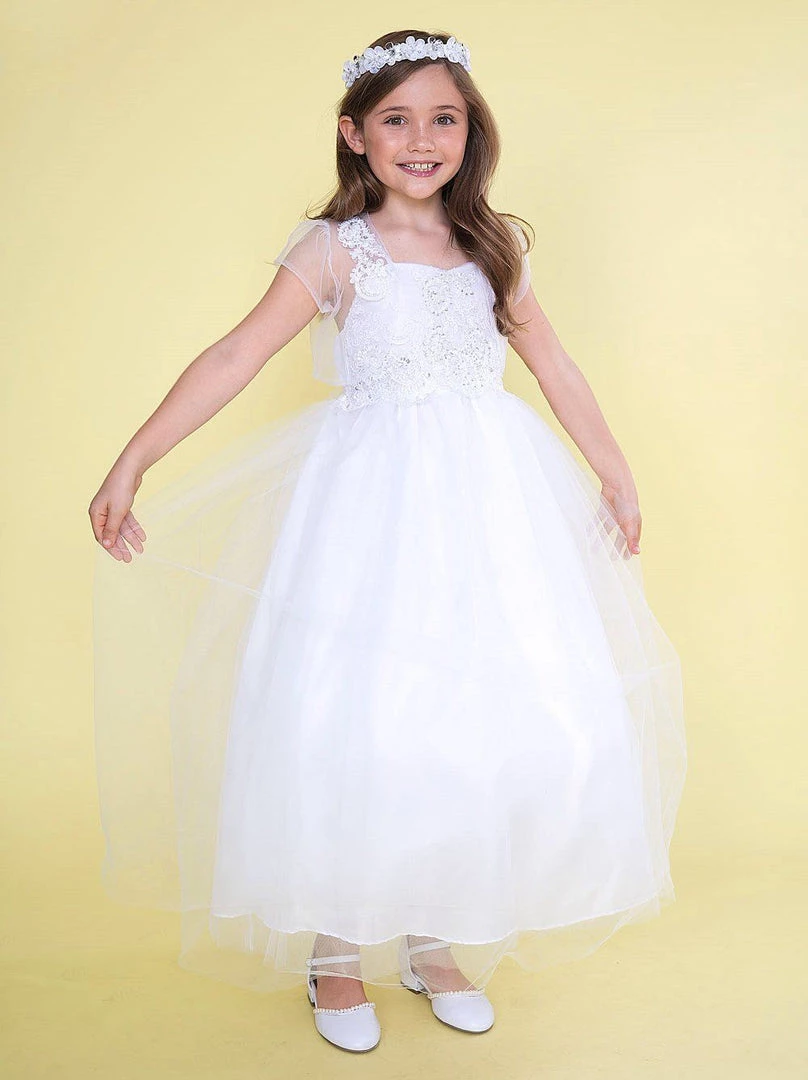 Calla Collection Girls Full Length Lace Bodice Dress With Bolero Jacket 4 Calla Collection Girls Full Length Lace Bodice Dress With Bolero Jacket