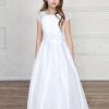Calla Collection Flower Girl Dresses Girls Full Length Satin Dress With Short Lace Sleeves 1 Calla Collection Flower Girl Dresses Girls Full Length Satin Dress With Short Lace Sleeves