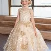 Calla Collection Girls Gold Long Sequin Floral Print Dress By Calla KY215