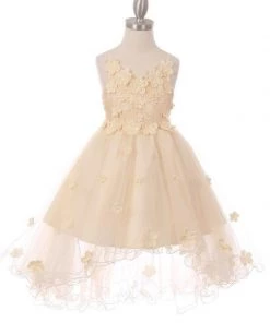 Girls High Low Dress With 3D Appliques By Cinderella Couture 9019 19 Girls High Low Dress With 3D Appliques By Cinderella Couture 9019