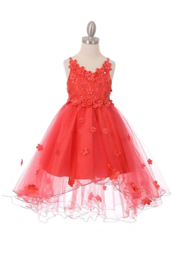 Girls High Low Dress With 3D Appliques By Cinderella Couture 9019 9 Girls High Low Dress With 3D Appliques By Cinderella Couture 9019