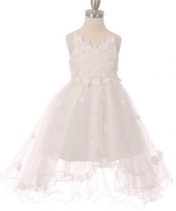 Girls High Low Dress With 3D Appliques By Cinderella Couture 9019 20 Girls High Low Dress With 3D Appliques By Cinderella Couture 9019