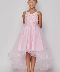 Girls High Low Dress With 3D Appliques By Cinderella Couture 9019 14 Girls High Low Dress With 3D Appliques By Cinderella Couture 9019