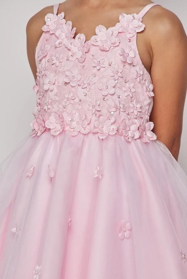 Girls High Low Dress With 3D Appliques By Cinderella Couture 9019 4 Girls High Low Dress With 3D Appliques By Cinderella Couture 9019