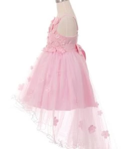 Girls High Low Dress With 3D Appliques By Cinderella Couture 9019 16 Girls High Low Dress With 3D Appliques By Cinderella Couture 9019