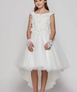Girls High Low Dress With 3D Flowers By Cinderella Couture 5033 Kids