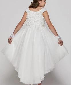Girls High Low Dress With 3D Flowers By Cinderella Couture 5033 Kids