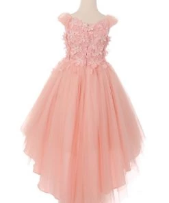 Girls High Low Dress With 3D Flowers By Cinderella Couture 5033 Kids
