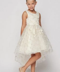 Girls High Low Dress With 3D Flowers By Cinderella Couture 9057 Flower Girl Dresses