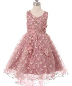 Girls High Low Dress With 3D Flowers By Cinderella Couture 9057 Flower Girl Dresses