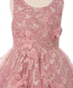 Girls High Low Dress With 3D Flowers By Cinderella Couture 9057 Flower Girl Dresses