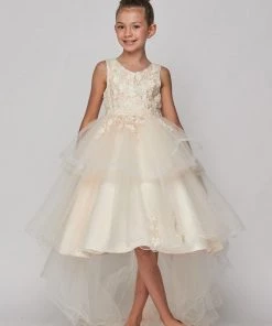 Girls High Low Dress With Appliques By Cinderella Couture 9056 Flower Girl Dresses