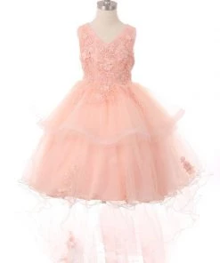 Girls High Low Dress With Appliques By Cinderella Couture 9056 Flower Girl Dresses
