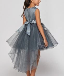 Flower Girl Dresses Girls High Low Tulle Dress With 3D Flowers By Cinderella Couture 9038 16 Flower Girl Dresses Girls High Low Tulle Dress With 3D Flowers By Cinderella Couture 9038