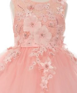 Flower Girl Dresses Girls High Low Tulle Dress With 3D Flowers By Cinderella Couture 9038 20 Flower Girl Dresses Girls High Low Tulle Dress With 3D Flowers By Cinderella Couture 9038