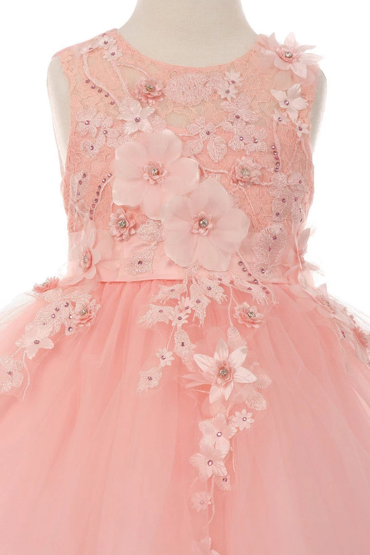 Flower Girl Dresses Girls High Low Tulle Dress With 3D Flowers By Cinderella Couture 9038 9 Flower Girl Dresses Girls High Low Tulle Dress With 3D Flowers By Cinderella Couture 9038