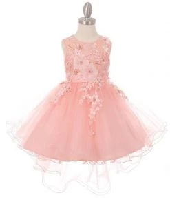 Flower Girl Dresses Girls High Low Tulle Dress With 3D Flowers By Cinderella Couture 9038 19 Flower Girl Dresses Girls High Low Tulle Dress With 3D Flowers By Cinderella Couture 9038