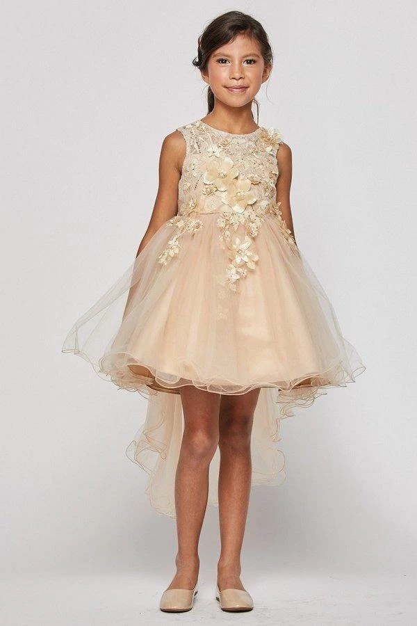 Flower Girl Dresses Girls High Low Tulle Dress With 3D Flowers By Cinderella Couture 9038 6 Flower Girl Dresses Girls High Low Tulle Dress With 3D Flowers By Cinderella Couture 9038