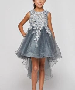 Flower Girl Dresses Girls High Low Tulle Dress With 3D Flowers By Cinderella Couture 9038