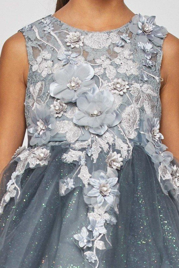 Flower Girl Dresses Girls High Low Tulle Dress With 3D Flowers By Cinderella Couture 9038 4 Flower Girl Dresses Girls High Low Tulle Dress With 3D Flowers By Cinderella Couture 9038