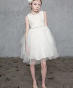 Calla Collection Flower Girl Dresses Girls High Low Tulle Dress With Feather Bodice