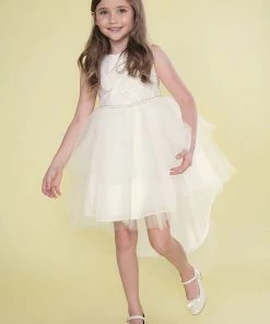 Calla Collection Flower Girl Dresses Girls High Low Tulle Dress With Feather Bodice