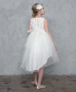 Calla Collection Flower Girl Dresses Girls High Low Tulle Dress With Feather Bodice