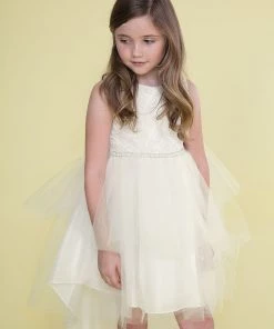 Calla Collection Flower Girl Dresses Girls High Low Tulle Dress With Feather Bodice