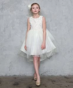 Calla Collection Flower Girl Dresses Girls High Low Tulle Dress With Feather Bodice