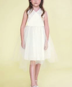 Calla Collection Flower Girl Dresses Girls High Low Tulle Dress With V-Neck Bodice