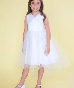 Calla Collection Flower Girl Dresses Girls High Low Tulle Dress With V-Neck Bodice