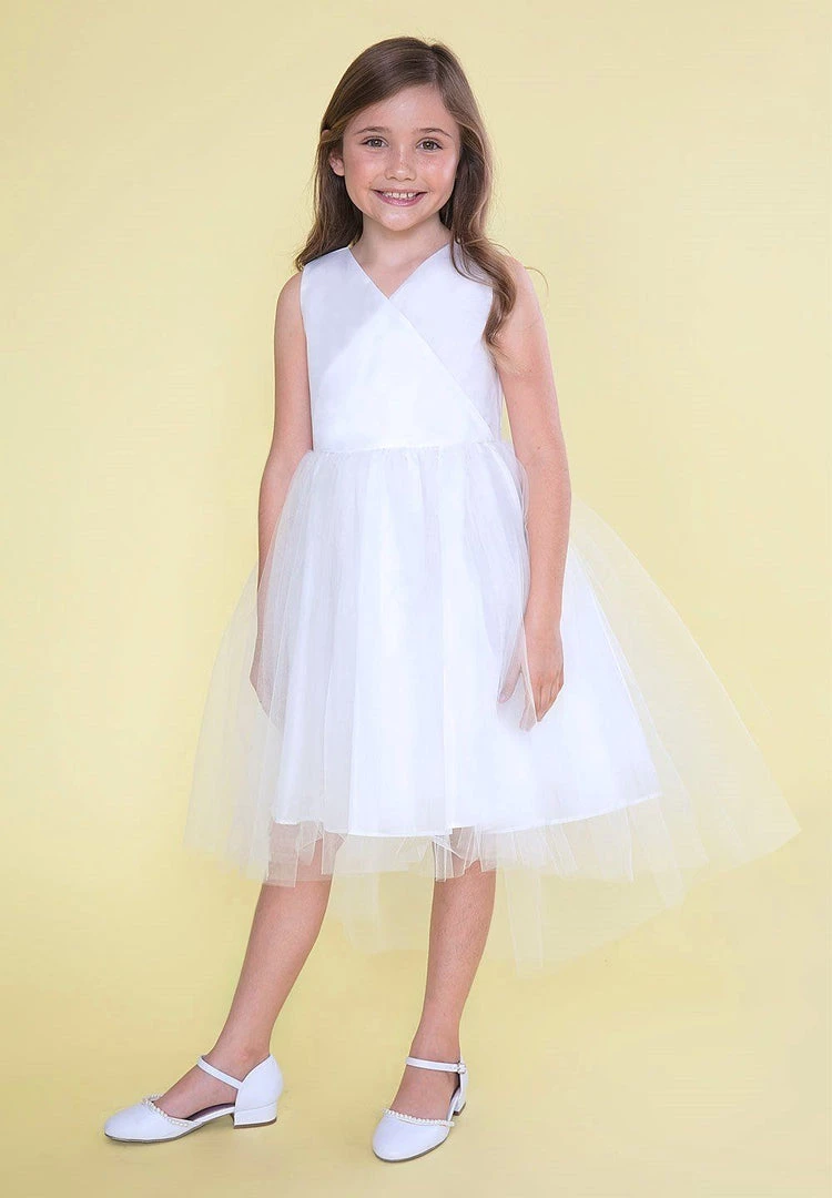 Calla Collection Flower Girl Dresses Girls High Low Tulle Dress With V-Neck Bodice 3 Calla Collection Flower Girl Dresses Girls High Low Tulle Dress With V-Neck Bodice