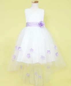 Calla Collection Girls High Low V-Neck Dress With Flower Sash Flower Girl Dresses