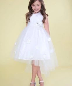 Calla Collection Girls High Low V-Neck Dress With Flower Sash Flower Girl Dresses