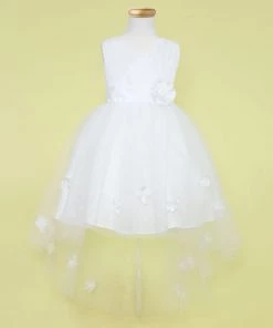 Calla Collection Girls High Low V-Neck Dress With Flower Sash Flower Girl Dresses