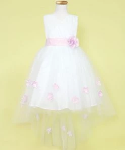 Calla Collection Girls High Low V-Neck Dress With Flower Sash Flower Girl Dresses