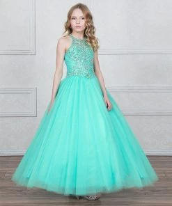 Calla Collection Girls Beaded Halter Tulle Ball Gown By Calla KY207 Flower Girl Dresses