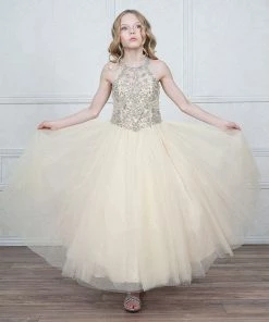 Calla Collection Girls Beaded Halter Tulle Ball Gown By Calla KY207 Flower Girl Dresses