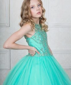Calla Collection Girls Beaded Halter Tulle Ball Gown By Calla KY207 Flower Girl Dresses