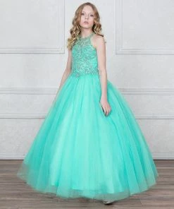 Calla Collection Girls Beaded Halter Tulle Ball Gown By Calla KY207 Flower Girl Dresses