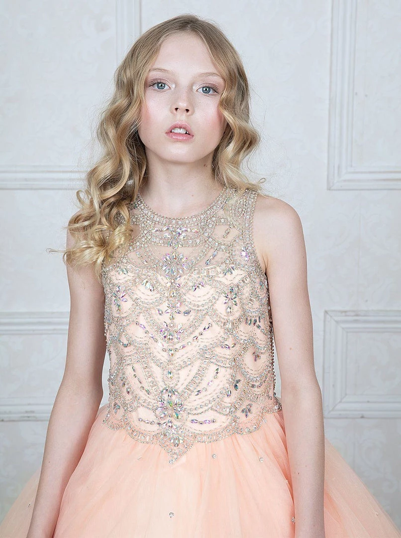 Calla Collection Girls Jeweled Illusion Sleeveless Ball Gown By Calla KY204 12 Calla Collection Girls Jeweled Illusion Sleeveless Ball Gown By Calla KY204
